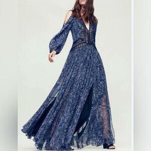 Rebecca Taylor Chiffon Silk Maxi Printed floral V-neck Dress fit & flare sz 12